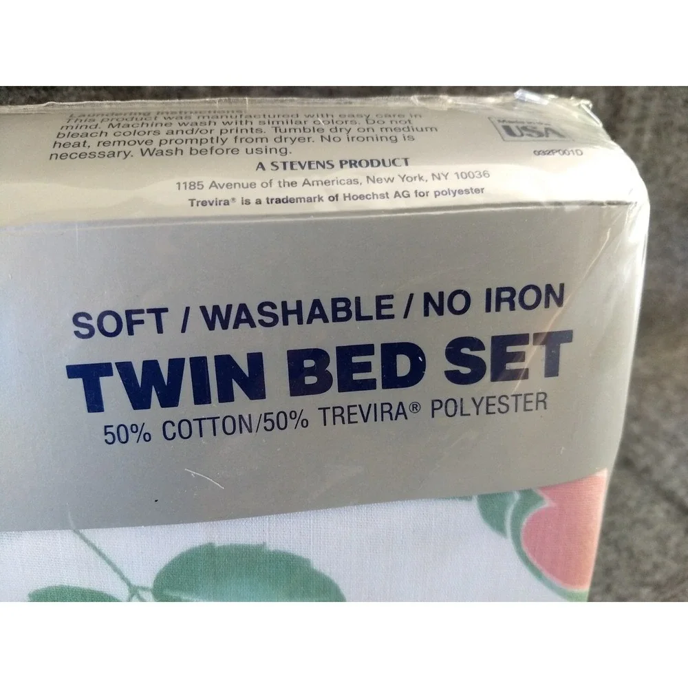 Tastemaker Stevens Twin Sheet Set 3Pc‎ Deco Rose Floral No Iron Vintage USA NOS